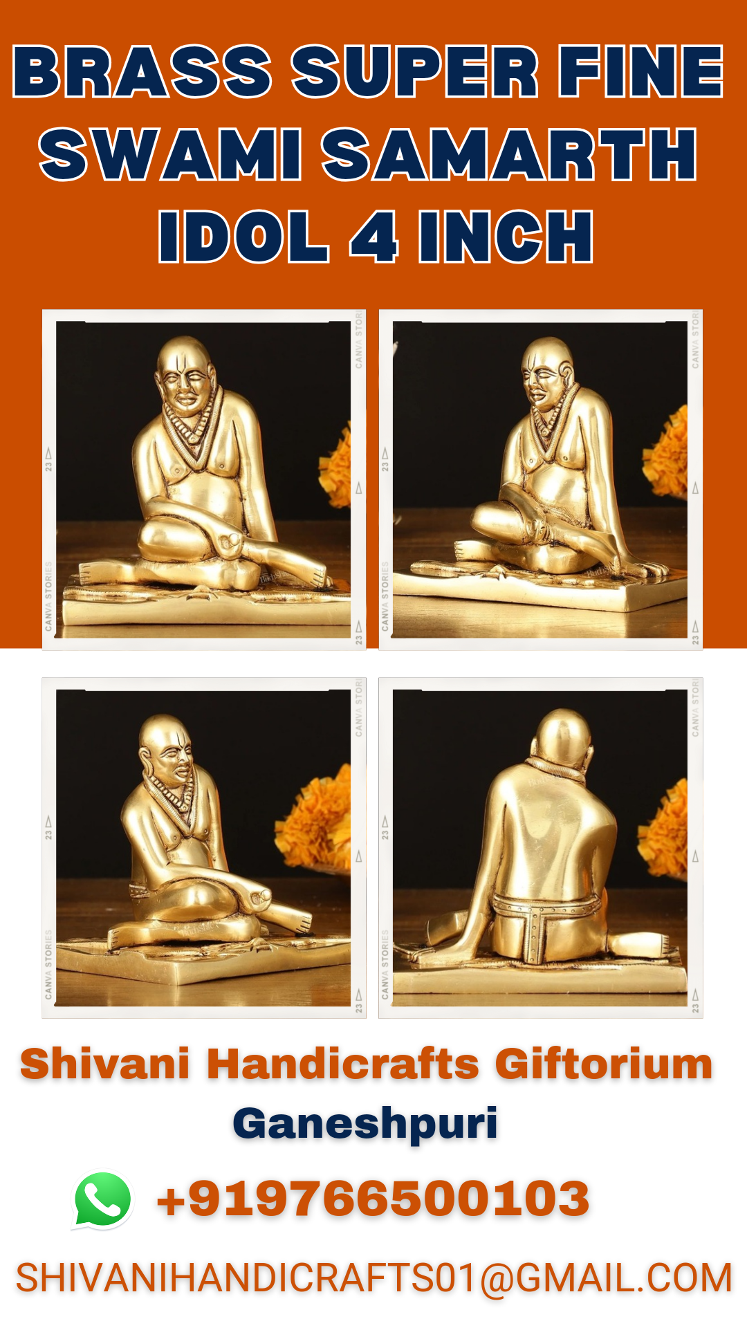 Brass Super Fine Swami Samarth Idol 4"