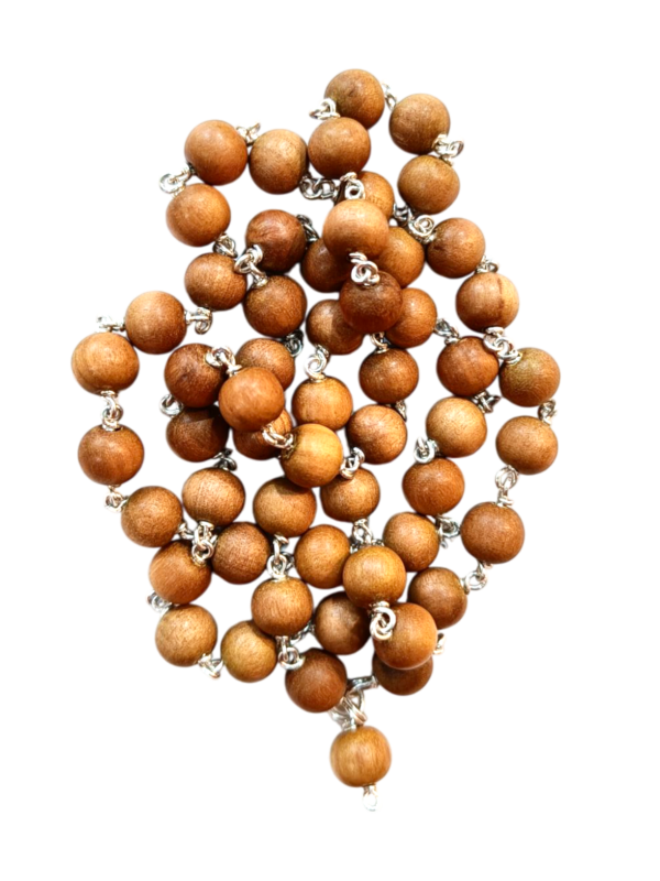 Natural Sandalwood Chandan Mala in 54+1 Beads in Silver for Wear and Jap