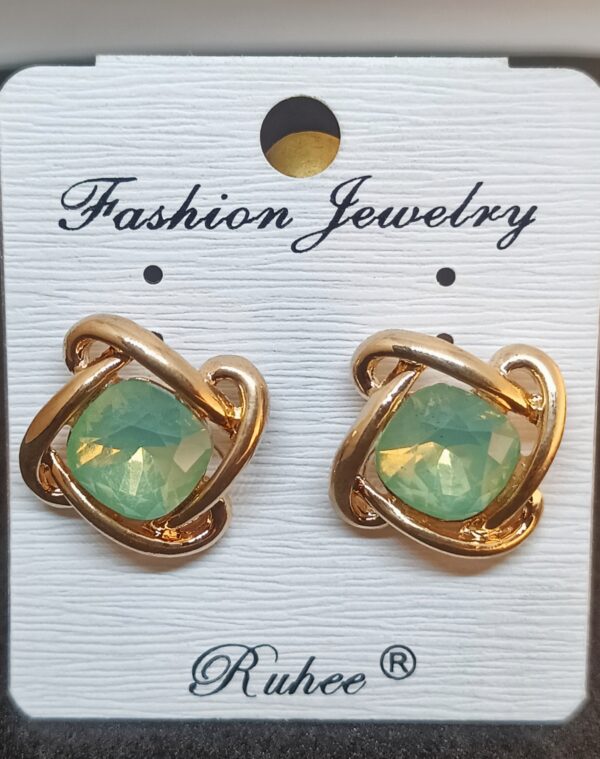 American Diamond Earring | Sea Green Gold Plated Pair of Earrings