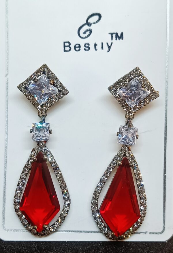 AD Diamond Earrings| White & Red Diamond Silver Pair of Earrings