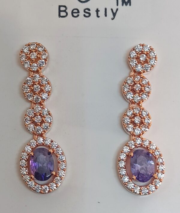 AD Diamond Earrings|  Stone Studded Drop Down Rose Gold Plate Pair of Earrings