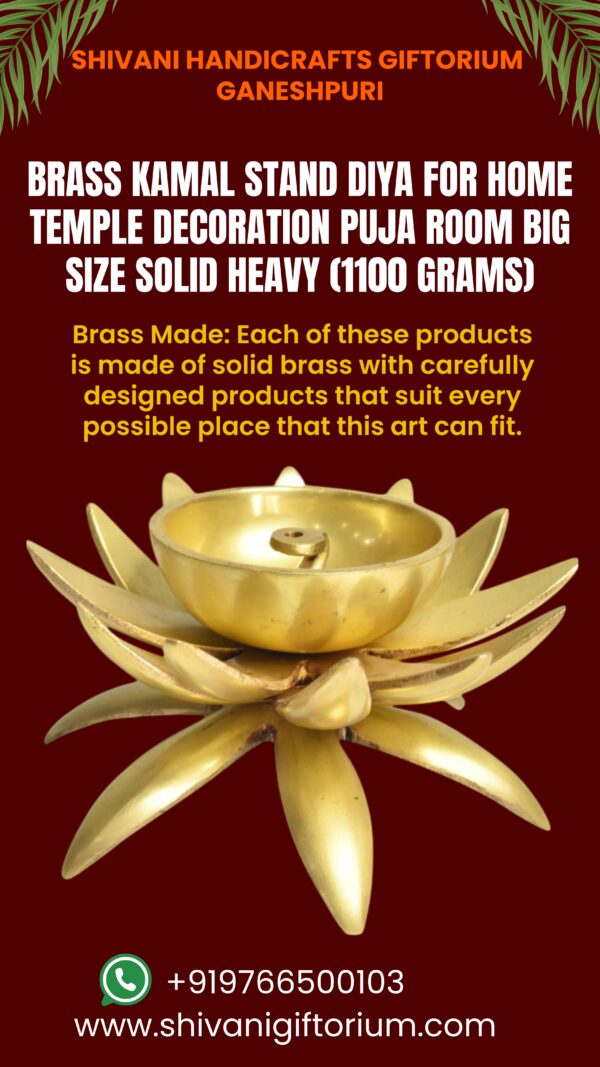 Brass Kamal Stand Diya for Home Temple Decoration Puja Room Big Size Solid Heavy