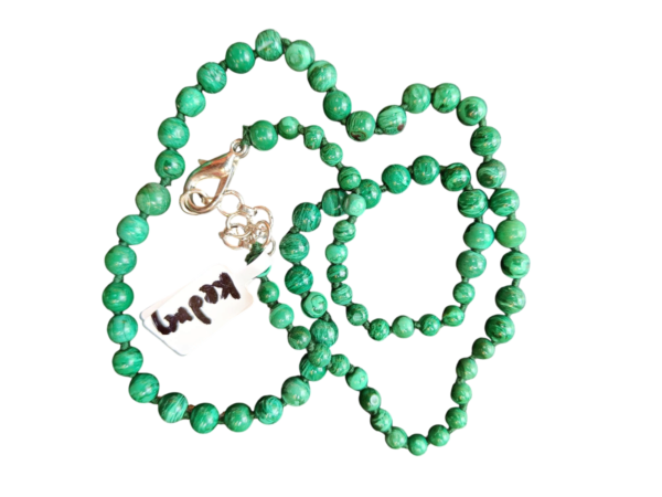 Malachite/Kidney Stone Mala With Silver Chain - Image 2