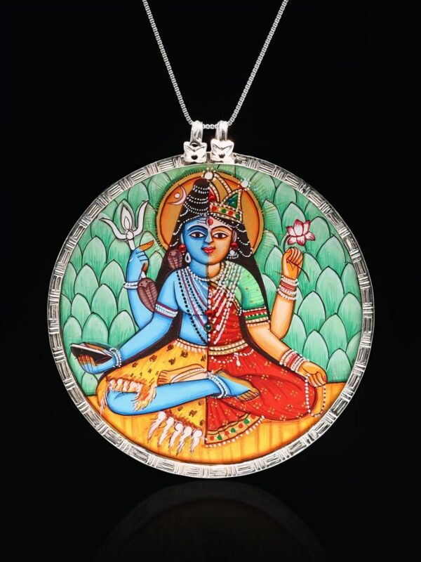 Hand-Painted Ardhanarishvara (Shiva Shakti) Pendant 925 Sterling Silver (One Size)