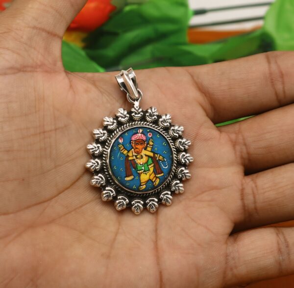 92.5 Sterling Silver Ganesha Pendant Hand Painted Miniature Art Painting photo with Glass Framed Pendant ethnic stylish