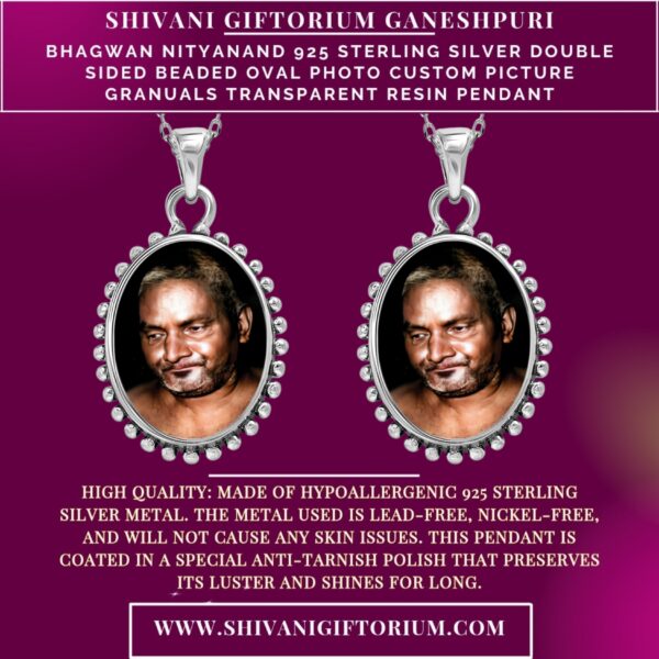 Bhagwan Nityanand 925 Sterling Silver Double Sided Beaded Oval Photo Custom Picture Granuals Transparent Resin Pendant