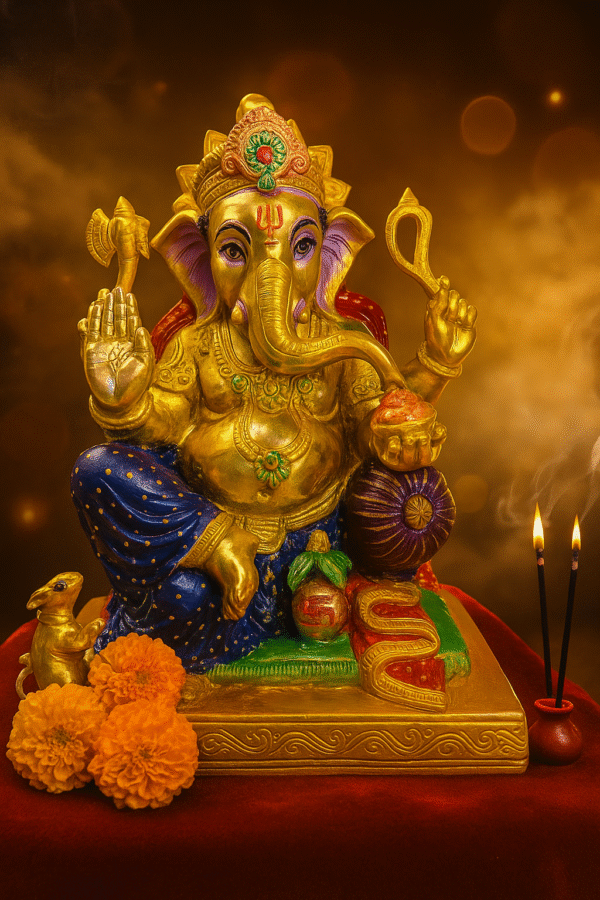 Hand - Painted Brass (Pital) Statue 13 Inch